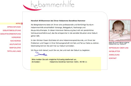 Website Hebammenpraxis Startseite